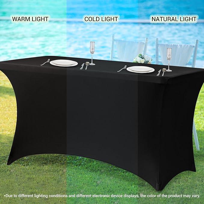 Obstal 6 Pack Spandex Stretch Table Covers for 6 Foot Tables - 6 FT Rectangular Fitted Tablecloth Protector for Wedding, Banquet, Party (Gold, 72'' Length x 30'' Width x 30'' Height)