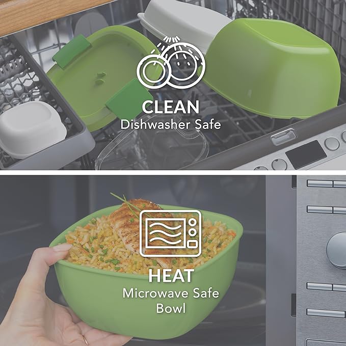 Bentgo Salad Container - 54 oz Bowl with 4-Compartment Toppings Tray, Leak-Proof Dressing Container, Reusable Fork, BPA-Free Lunch Box for Meal Prep & Food Storage; Removable Bento Tray (Green)