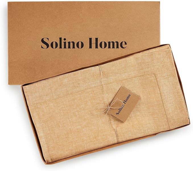 Solino Home Linen Tablecloth 60 x 108 Inch - 100% Pure Linen Golden Nugget Table Cloth for Rectangle Tables - Athena, Machine Washable Tablecloth for Spring, Easter