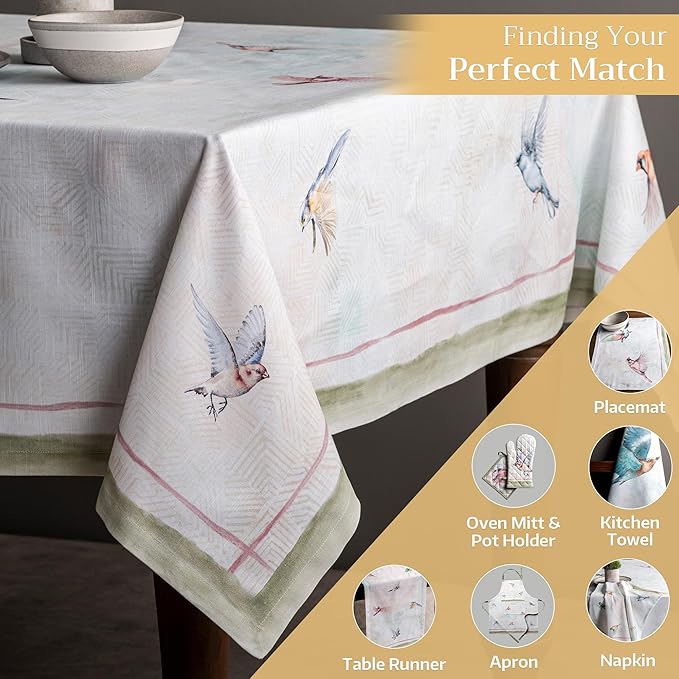 Maison d' Hermine Table Cloth Rectangle Table 100% Cotton 70 x 90 Inches Tablecloth Reusable Decorative for Dining Room Farmhouse Home Valentines Day Decorations Spring Summer - Flying Birds