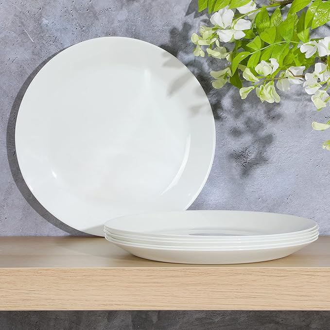 Gibson Home Ultra Round 6 Pieces 10 Inch Opal Glass Crack and Chip Resistant Dishes, Lightweight Round Dinnerware Set Plates, Microwave & Dishwasher Safe
