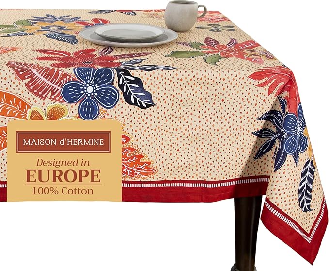 Maison d' Hermine Table Cloth Rectangle Table 100% Cotton 70 x 140 Inches Fall Tablecloth Reusable Everyday Use for Thanksgiving Christmas Decorations Dining Farmhouse Party (Kalahari)
