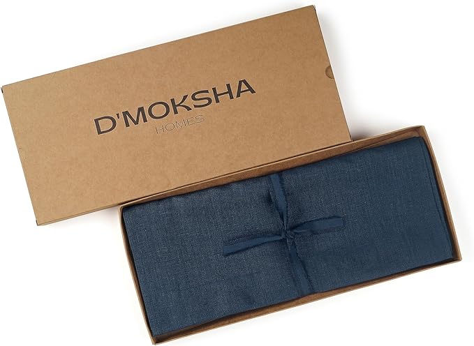 D'Moksha Homes Linen Navy Blue Table Runner 90 Inches Long - 100% Pure Linen 14 x 90 Inch Table Runner for Dining, Easter - Machine Washable