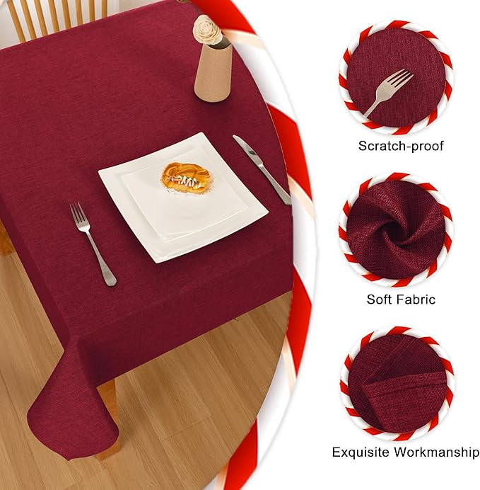 Hiasan 2 Pack Faux Linen Red Square Tablecloth - Wrinkle and Stain Resistant Washable Table Cloth for Kitchen Dining Room Holiday Table Cover for Party Dinner, 70 x 70 Inch