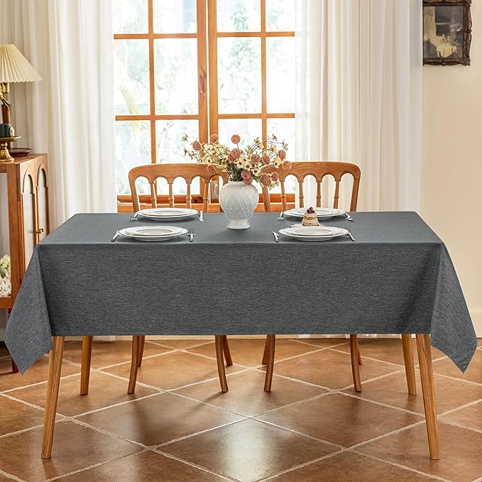 Faux Linen Fabric Rectangle Grey Tablecloth Textured Stain Resistant & Washable Gray Rectangular Table Cloth Reusable for Dining Kitchen Party 52 x 70 Inch