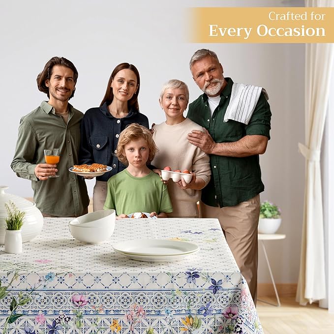 Maison d' Hermine Table Cloth Square Table 100% Cotton 60 x 60 Inches Tablecloth Reusable Decorative for Dining Room Farmhouse Home Valentines Day Decorations Spring Summer - Faience