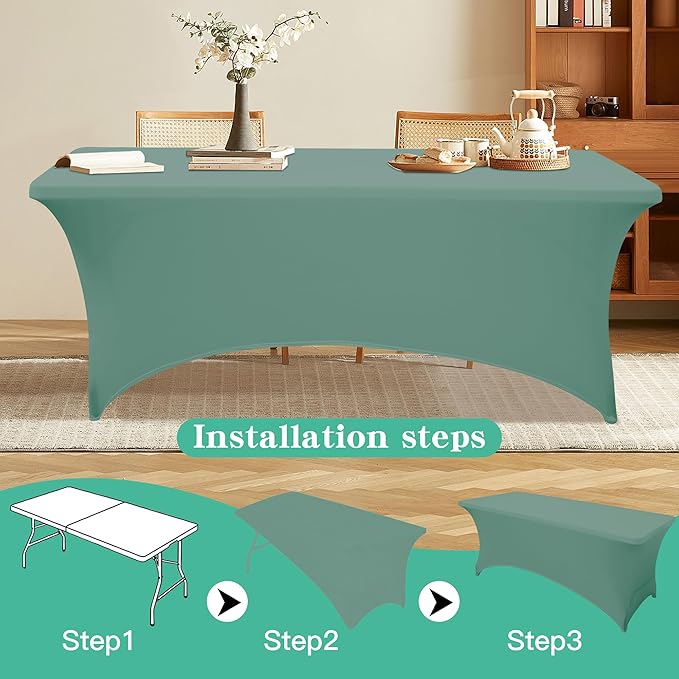 6Pack 8FT Table Cloth for Rectangular Fitted Events Stretch Turquoise Stone Table Covers Washable Spandex Tablecloth Protector for Party, Wedding, Cocktail, Banquet, Festival