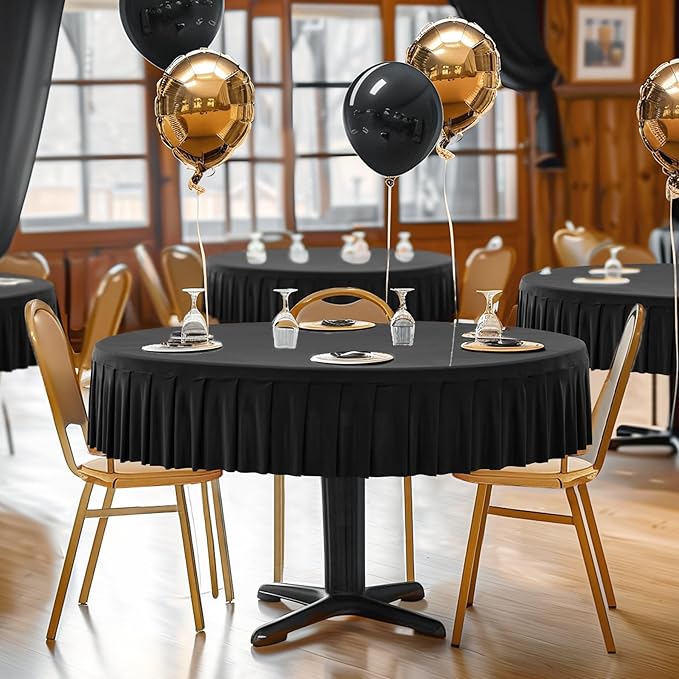 8 Pack Black Spandex Round Tablecloths for 60 Inch Tables, Stretchy Fitted 5FT Cloths, Wrinkle-Free Cover With Skirt for Wedding Party Dining Banquet