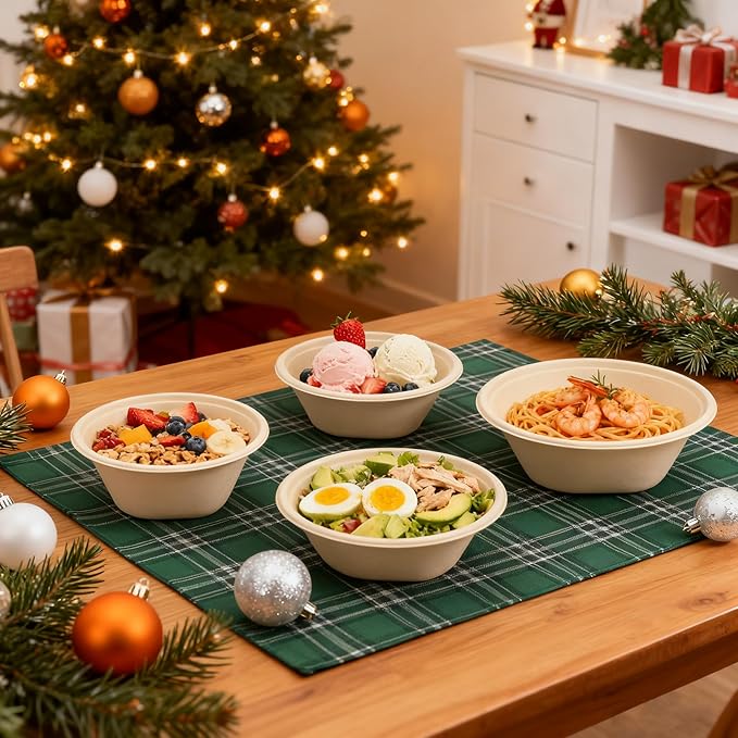 32 Oz [50 Pack] Heavy Duty Deep Paper Bowls - Disposable and Compostable - Made from Eco-friendly Sugarcane Bagasse - Biodegradable Bowls for Soup, Salad, Dessert, Ice Cream