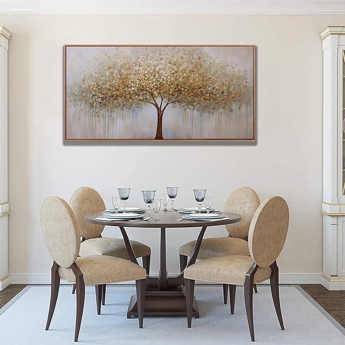 Wall Art Gold Abstract Tree of Life Framed Modern Artwork Canvas Painting Textured Tree Pictures Wall Decor Home Decor Wall Ready to Hang for Bedroom Living Room Size 30"x60"