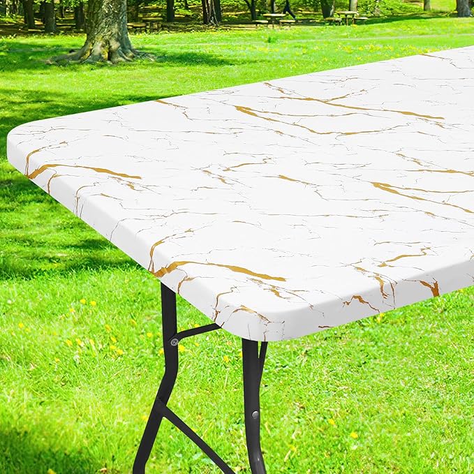 Smiry Rectangle Table Cloth Cover, Waterproof Elastic Fitted Picnic Tablecloth for 4 Foot Tables, Wipeable Flannel Backed Vinyl Tablecloths for Camping, Dining, Outdoor (White, 30" x 48")