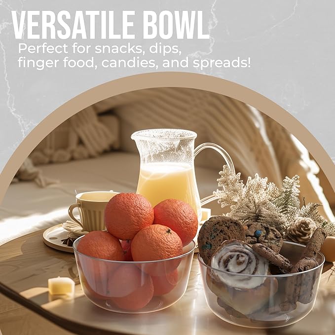 Trendables Plastic Bowls Disposable Bowls 24 Oz Bowl Set Of 20 Clear Gold Rimmed Fancy Plastic Serving Bowls Perfect Plastic Ice Cream Bowls Plastic Salad Bowls Plastic Candy Bowl
