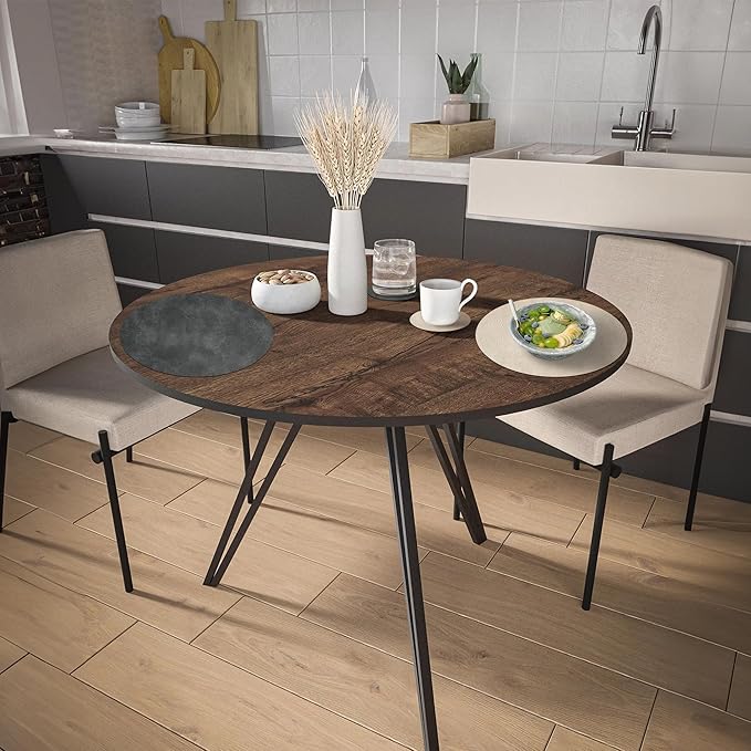 Round Placemats and Coasters Set of 4, Washable Reversible Faux Leather Placemats Cowhide Pattern Place Mats Wipeable Non-Slip 15 inch Round Kitchen Dining Table Mats (Gray Beige, 4)
