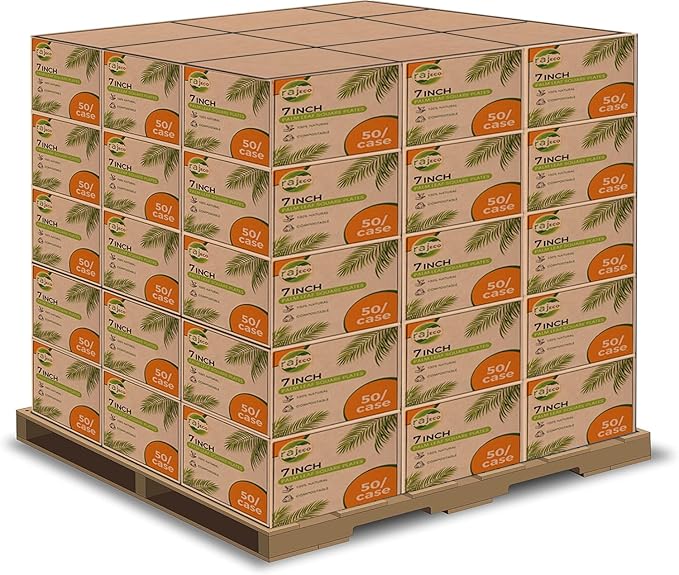 Raj Palm Leaf Plates Bulk [50-Pack] 7" Square Plates(100 CASES - 5000 PACK) like Bamboo plates Disposable, Strong, Decorative Compostable Tableware for weddings, Lunch, Dinner, Birthday, Camping