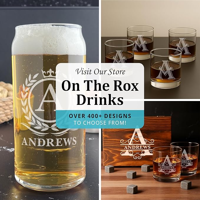 Monogram Beer Glasses for Men (A-Z) 16 oz - Beer Gifts for Men Brother Son Dad Neighbor - Unique Gifts for Him - Personalized Drinking Gift Beer Glass Mugs - Engraved Beer Can Glass (T)