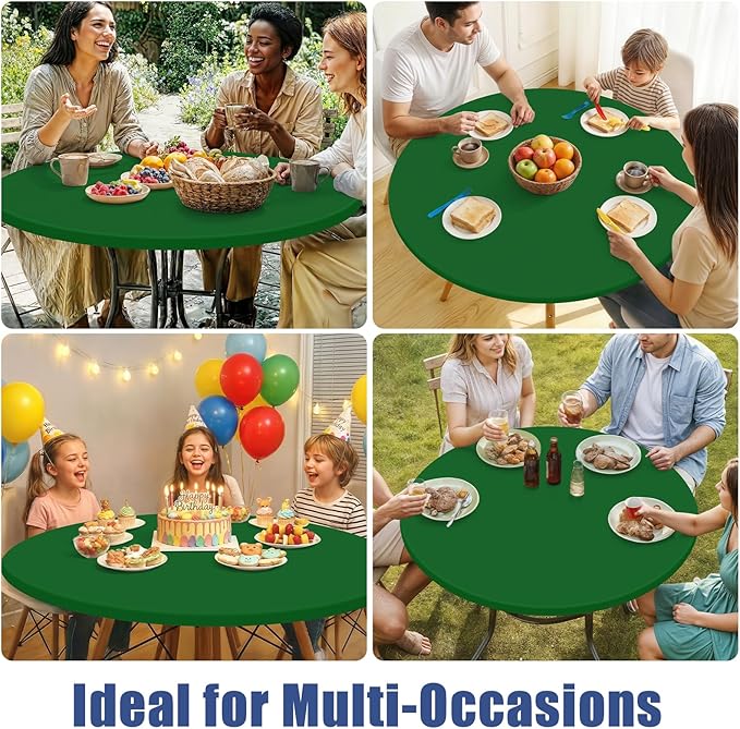 Round Spandex Tablecloth, Elastic Fitted Waterproof Tablecloths for 31"-35" Tables, Stretch Washable Picnic Table Cover for Camping, Dining, Indoor and Outdoor, Emerald Green