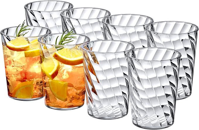 Amazing Abby - Glacier - 14-Ounce Plastic Tumblers (Set of 8), All-Clear Reusable Plastic Cups, Stackable, BPA-Free, Shatter-Proof, Dishwasher-Safe