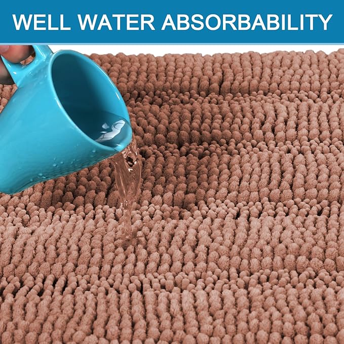 H.VERSAILTEX Bathroom Rug Set, 2 Piece Non Slip Thick Soft Chenille Striped Bath Mats, Muted Clay, 20" x 32"/17" x 24"