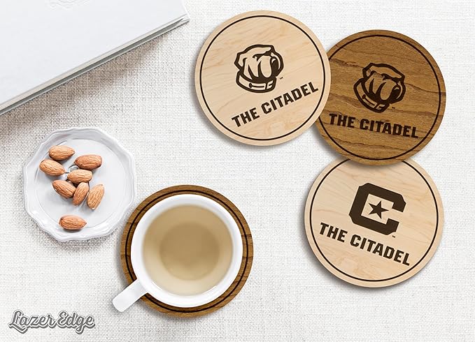 LazerEdge The Citadel Bulldogs Wooden Coaster Set - Cherry Wood - Officially Licensed Product - 4-Pack