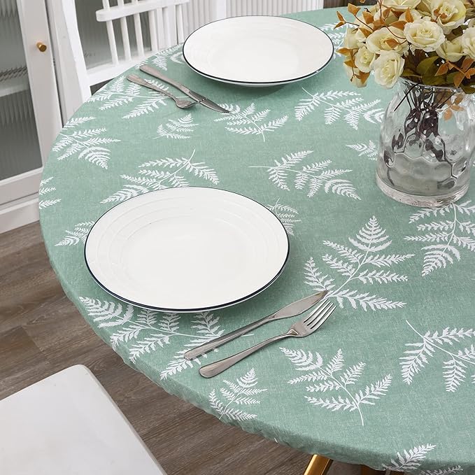 Walrus Round Vinyl Fitted Tablecloth with Flannel Backing Elastic Edge Design Table Cover Waterproof Oil-Proof PVC Table Cloth Stain-Resistant Best for 57"-66" Round