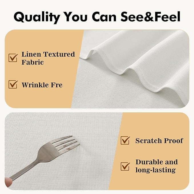 JIUZHEN Round Table Cloth Faux Linen Farmhouse Tablecloth Wrinkle & Stain Resistant Table Cover for Kitchen Dining, Holiday Party Dinner, White, 70 Inch Round