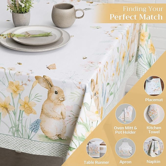 Maison d' Hermine Table Cloth Square Table 100% Cotton 54 x 54 Inches Tablecloth Reusable Decorative for Dining Room Farmhouse Home Valentines Day Decorations Spring Summer - Easter Dew