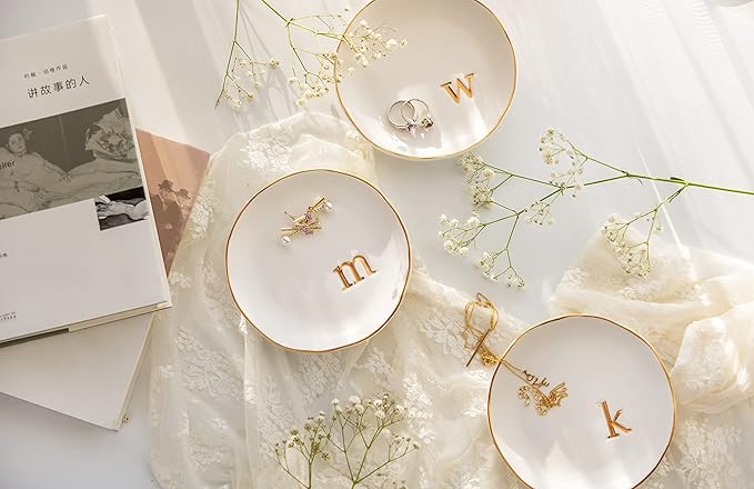 COLLECTIVE HOME - Ceramic Jewelry Tray, Decorative Trinket Dish for Rings Earrings Necklaces Bracelet Watch Keys, Birthday Mother's Day Christmas Gift for Women, 4.75", Glossy (k)
