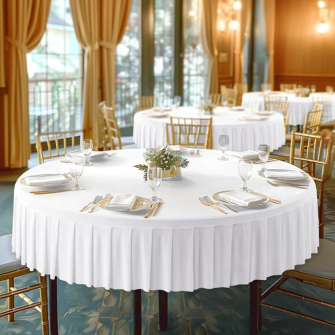 8 Pack White Spandex Round Tablecloths for 72in Table, Stretchy Fitted 6FT Round Table Cloths, Wrinkle Free Table Cover with Skirt for Wedding Birthday Party Bridal Shower Banquet