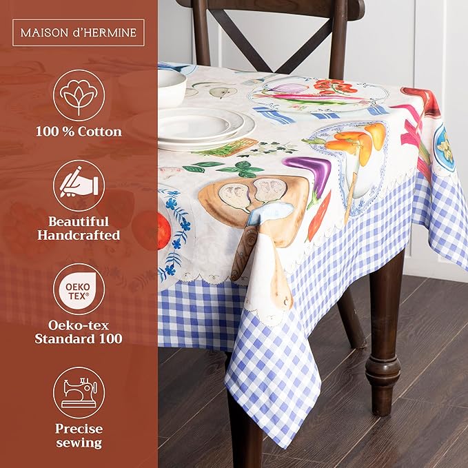 Maison d' Hermine Table Cloth Rectangle Table 100% Cotton 60 x 108 Inches Tablecloth Reusable Decorative for Dining Room Farmhouse Home Valentines Day Decorations Spring Summer - Gourmand