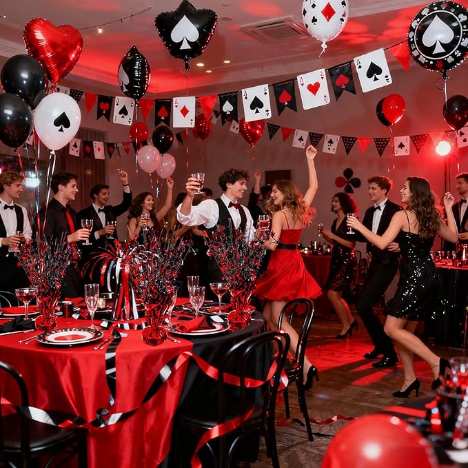 6 Pack 2026 Graduation Table Centerpiece Party Decoration Metallic Foil Spray Centerpiece Glitter Decor Star Tabletop for Graduation New Year NYE Birthday Casino Party Favor, Red and Black