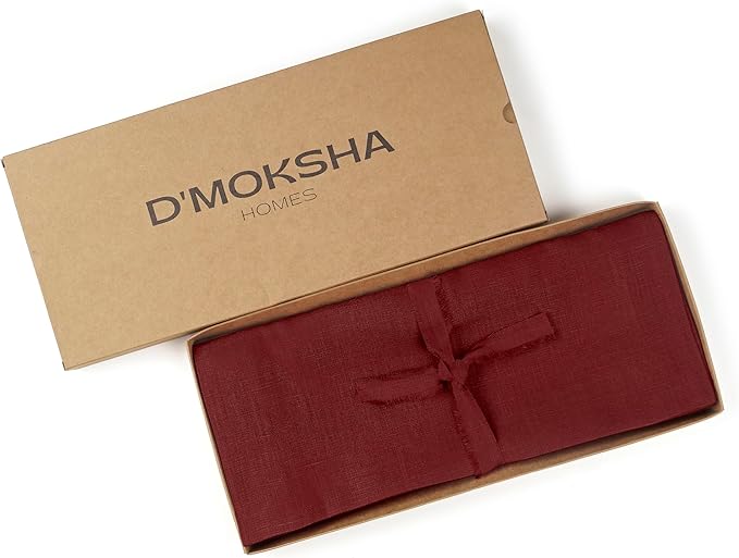 D'Moksha Homes Linen Dark Red Table Runner 90 Inches Long - 100% Pure Linen 14 x 90 Inch Table Runner for Dining, Valentines, Spring - Machine Washable