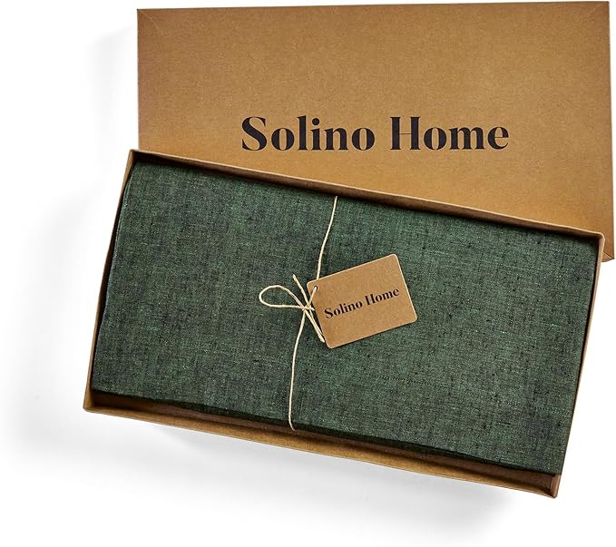 Solino Home Linen Tablecloth 60 x 132 Inch - 100% Pure Linen Forest Green Table Cloth for Rectangular Tables - Athena, Machine Washable Cloth Tablecloth for Easter, St Patricks Day