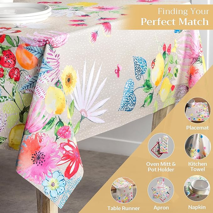 Maison d' Hermine Table Cloth Rectangle Table 100% Cotton 60 x 108 Inches Tablecloth Reusable Decorative for Dining Room Farmhouse Home Valentines Day Decorations Spring Summer - Jardin D'Ete - Fog