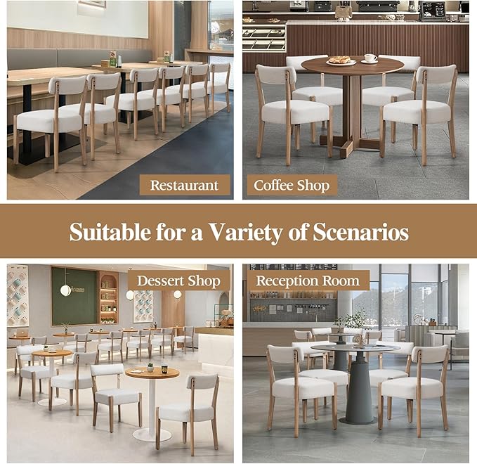 Dining Chairs,2 Pack Mid-Century Modern Wooden Kitchen Chairs with Linen Upholstery - Low-Back Woven Design for Kitchen & Dining Room,Beige Fabric