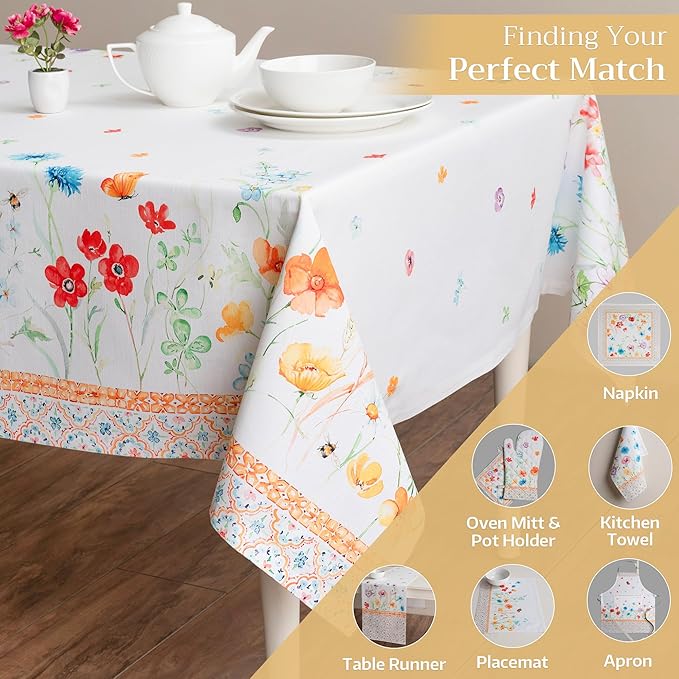 Maison d' Hermine Table Cloth Square Table 100% Cotton 54 x 54 Inches Tablecloth Reusable Decorative for Dining Room Farmhouse Home Valentines Day Decorations Spring Summer - Summer Whisper