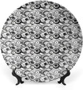 Ceramic Plates, Abstract Decorative Ceramic Plates, Monochrome Circles Dots Surreal Geometric Modern, 6 Inch, for Dining, Parties, Wedding, Grey Black White