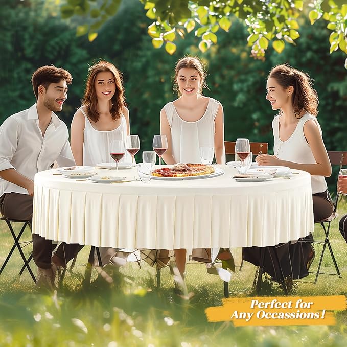 1 Pack Ivory Spandex Round Tablecloths for 72in Table, Stretchy Fitted 6FT Round Table Cloths, Wrinkle Free Table Cover with Skirt for Wedding Birthday Party Bridal Shower Banquet