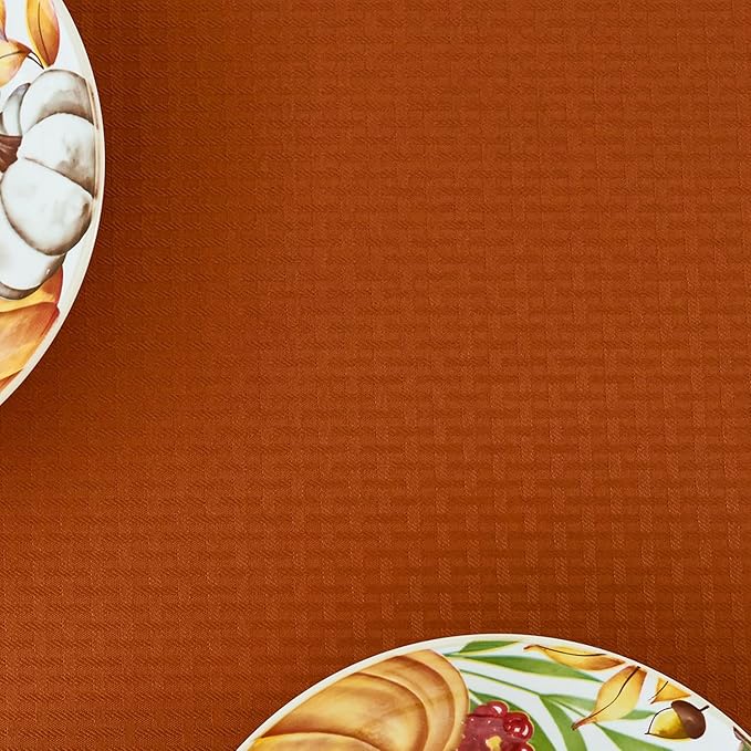 maxmill Weaved Texture Square Tablecloth Stain Resistant Waterproof Wrinkle Resistant Washable Soft Fall Table Cloth, Decoration for Fall Harvest Fabric Cover for Dining Room, 52 x 52 Inch, Rust