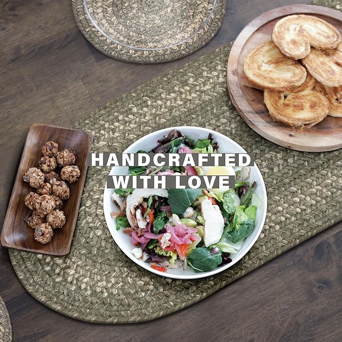 Homespice Grey Cloud Jute Braided Oval Table Runner,Warm Country Decor, Grey 11x36 - Farmhouse Dining Table Accessories - Rich Colors, Easy to Clean, Durable and Protects Furniture