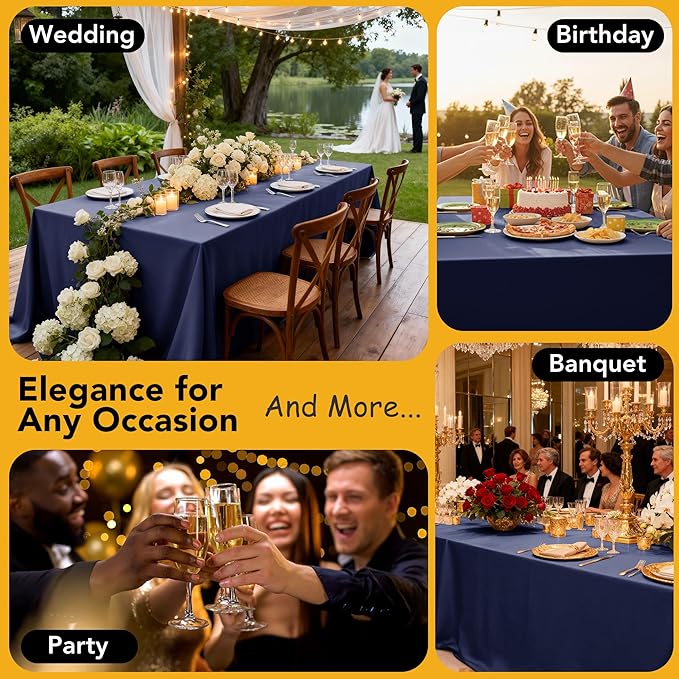 10-Pack Navy Blue Tablecloths for Rectangle Tables, 54 x 108 Inches, Stain-Resistant Polyester Fabric for 6 Foot Tables - Washable Table Covers for Weddings, Birthday Parties, Events