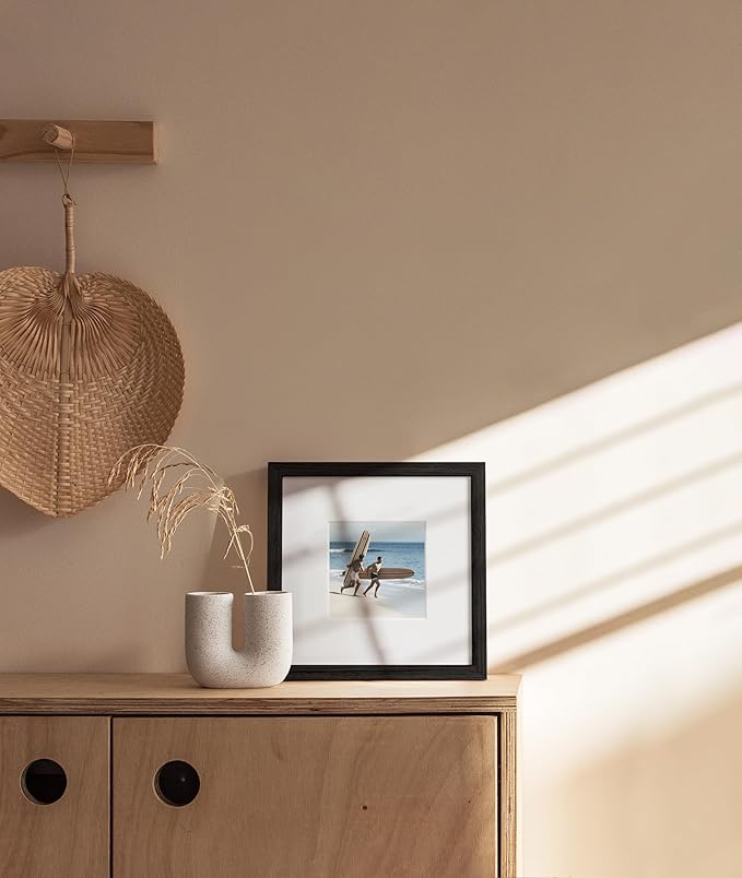 HAUS AND HUES 8x8 Picture Frames with Real Glass and Black Oak Matted to 4x4 - Oak 8x8 Frame With Mat - Includes American Oak, Easel Back, Vertical Hang - Ideal for Home, Room, Office (8x8 in, Black)