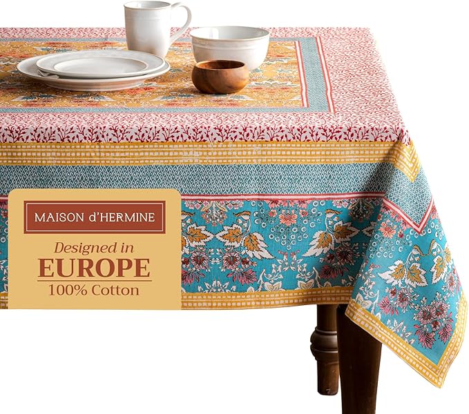 Maison d' Hermine Table Cloth Square Table 100% Cotton 54 x 54 Inches Tablecloth Reusable Decorative for Dining Room Farmhouse Home Valentines Day Decorations Spring Summer - Marquise