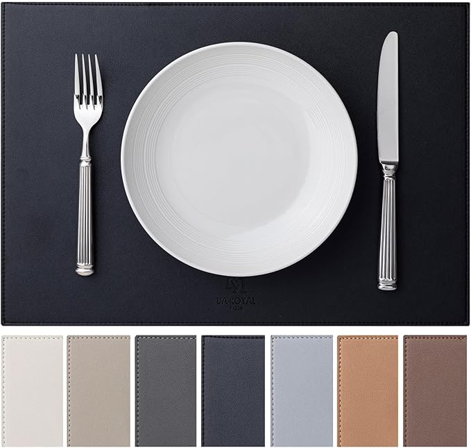 Faux Leather Placemats Set of 8 Vinyl Washable Wipeable Table Mats for Kitchen Dining Table Heat Resistant Waterproof Modern Indoor/Outdoor Placemats Non-Slip Easy Clean Place Mats (Black)
