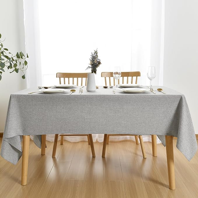 JIUZHEN Square Table Cloth Faux Linen Farmhouse Tablecloth Wrinkle and Stain Resistant Decorative Fabric Table Cover for Kitchen, Dining Room, Parties and Camping, Light Grey, 70 x 70 Inch