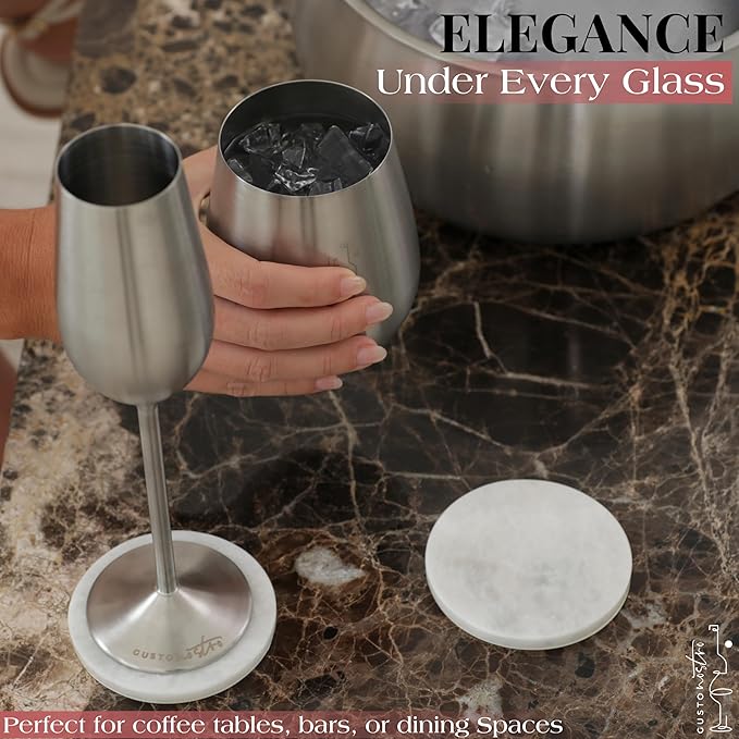 Gusto Nostro Marble Coasters Set of 8 - Modern Natural Stone Coasters for Drinks - Genuine Marble Kitchen Accessories, Round Artisanal Stone Coaster for Kitchen Counter, Coffee Table, Countertop