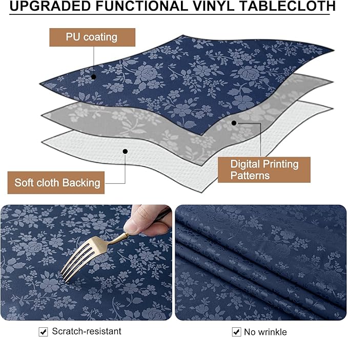 Smiry Rectangle Table Cloth, Waterproof Heavy Duty Vinyl Tablecloths, Wipeable Washable Table Cover for Kitchen and Dining Room (Navy Blue, 70" X 90")