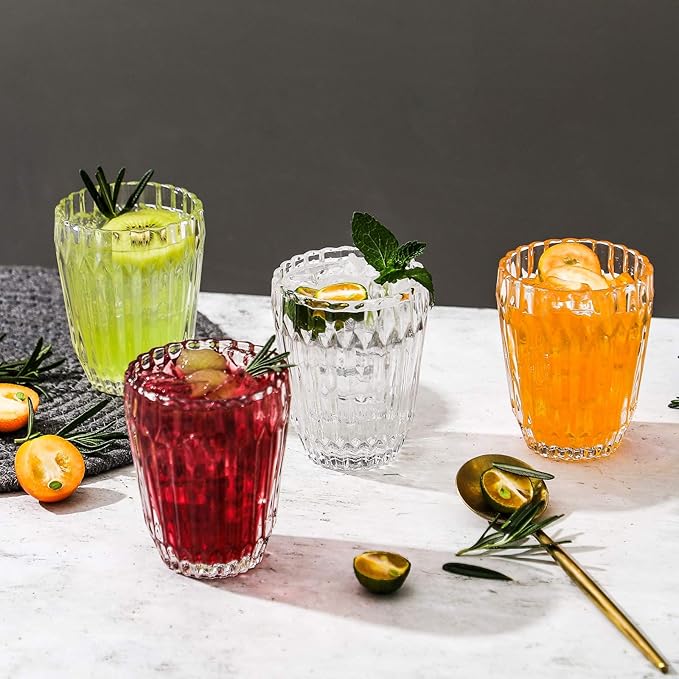 Hand Blown Juice Glasses 7.9 oz set of 6 Vintage Pattern Water Glasses Set Drinking Tumblers for All Occasions
