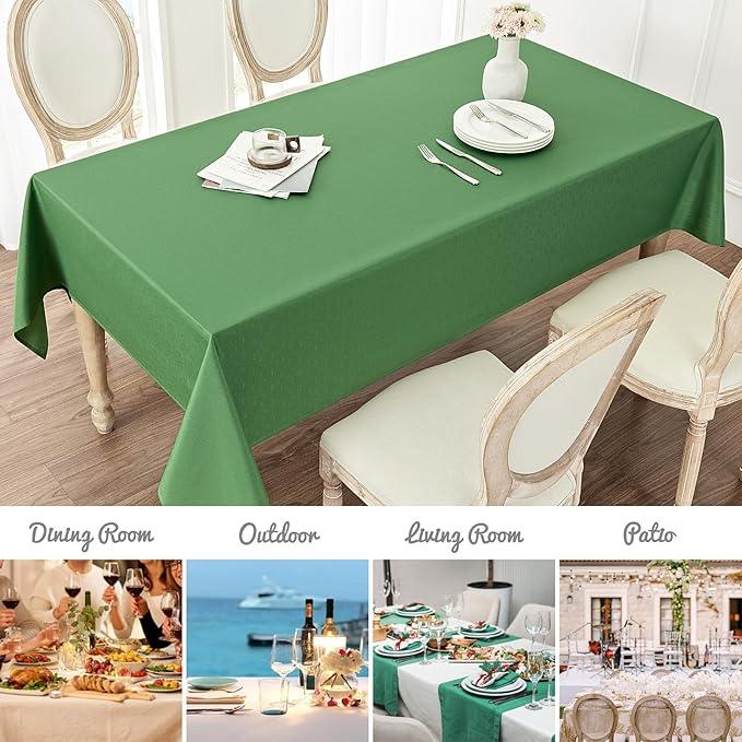 2 Pack Rectangle Tablecloth, 60x84 inch, Water Resistant Wrinkle Free Linen Textured Table Cloth Washable, Decorative Fabric Table Cover for Dining, Party and Camping, Green