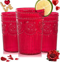 Ciaell 12 Pack Romantic Plastic Water Glasses - 14 Oz Red Vintage Drinking Glasses, Embossed Ribbed Plastic Cups, Textured Striped Set for Juice, Beverages, Beer, Cocktail & Valentine's Day