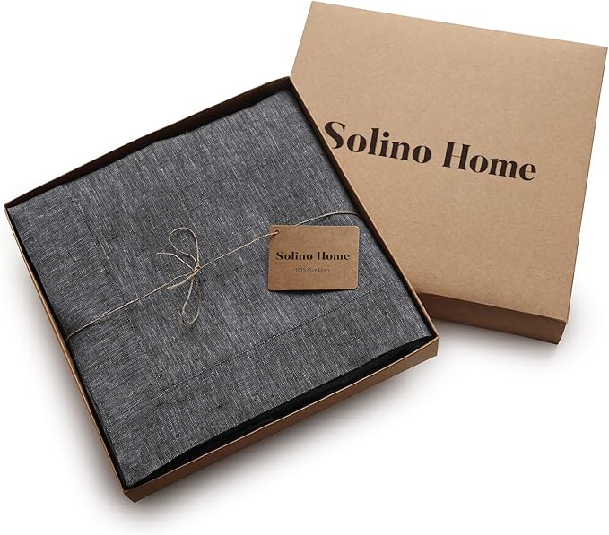Solino Home Linen Tablecloth 60 x 132 Inch - 100% Pure Linen Charcoal Grey Table Cloth for Rectangle Tables - Athena, Machine Washable Tablecloth for Spring